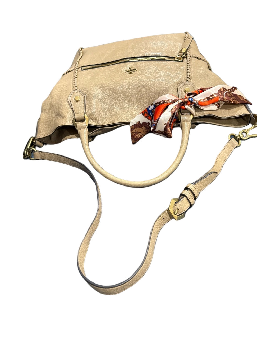 Oryany Pebbled Leather Satchel Crossbody Bag Beige/Taupe Whipstitch EUC - Picture 10 of 16